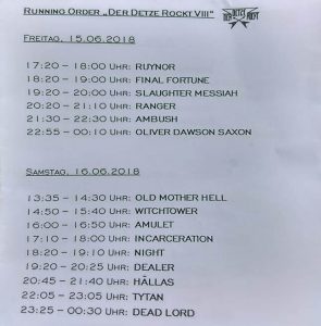 Running Order (Stand 14. Juni 2018)