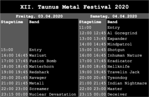 Taunus Metal Festival XII - 2020 Running Order