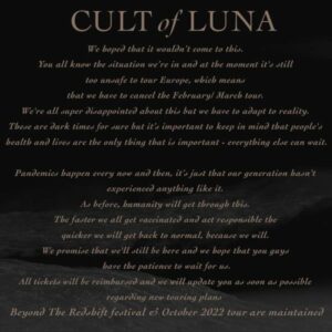 Cult Of Luna - Absage Tour Februar März 2022