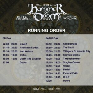 Hammer Of Doom XV 2022 Running Order